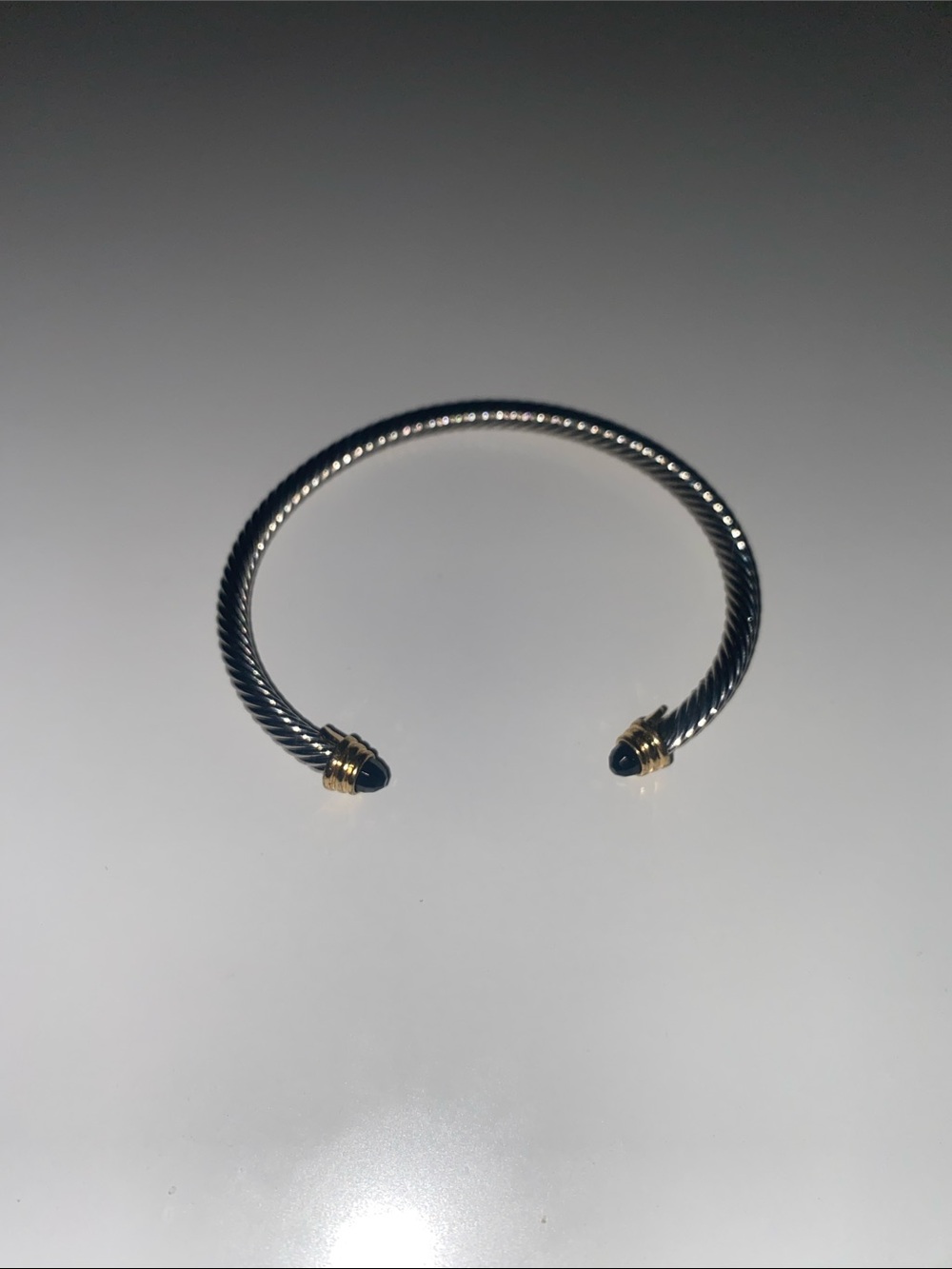 Twisted Cable Open Cuff Bracelet with Black End Caps
